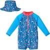 Infant Swim Romper W/ Hat Set, Navy Tropical Print - Mixed Apparel Set - 1 - thumbnail