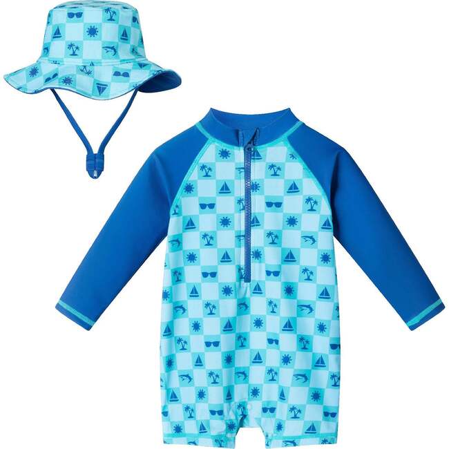 Infant Swim Romper & Hat Set, Beach Vibes