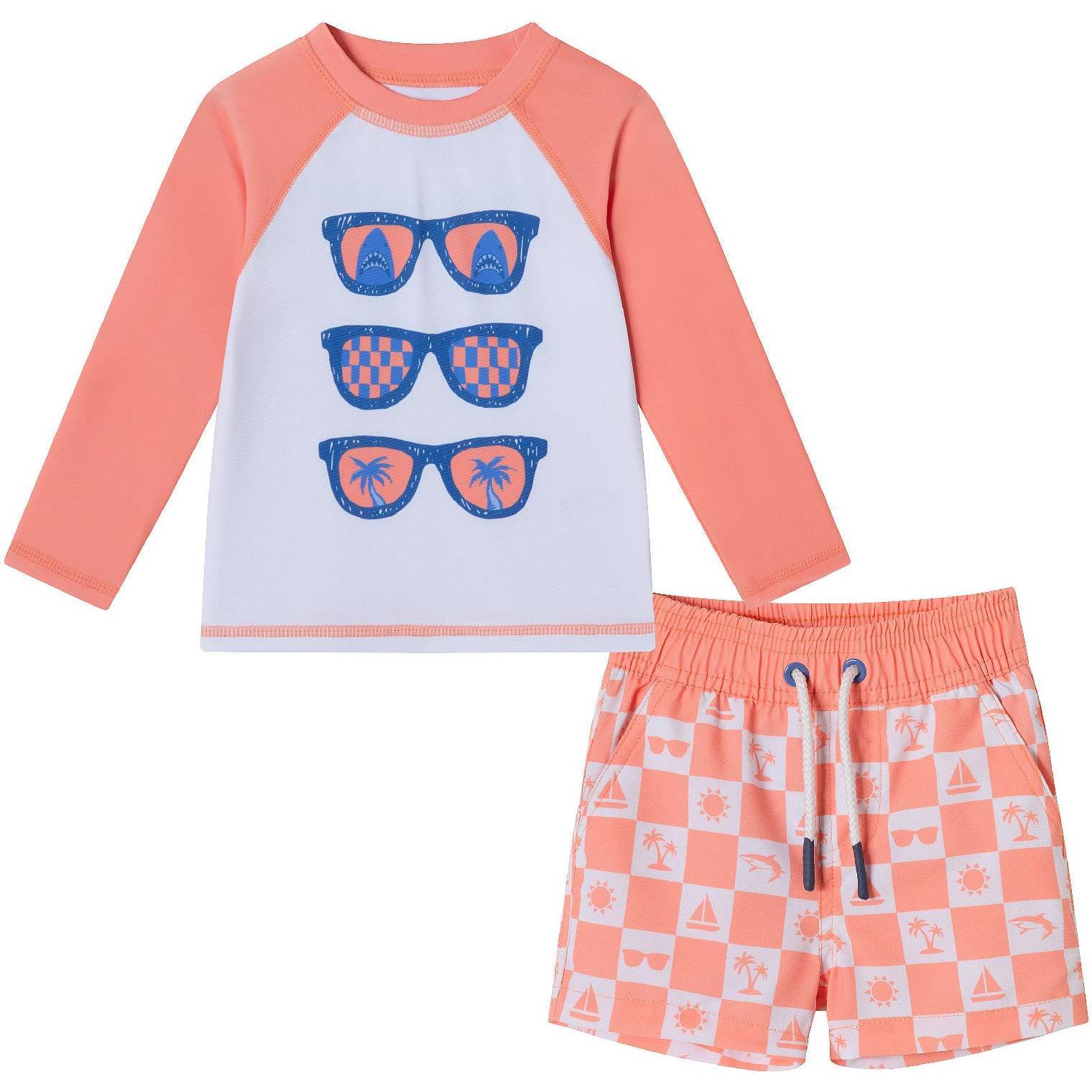 Infant Rashguard & Swim Trunk Set, Sunglasses & Beach Vibes - Swim Trunks - 1
