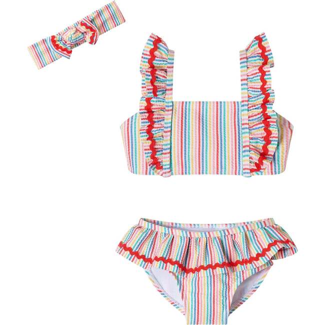 Infant Ruffle Bikini & Bow Headband Swim Set, Rainbow