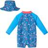 Infant Swim Romper W/ Hat Set, Navy Tropical Print - Mixed Apparel Set - 6