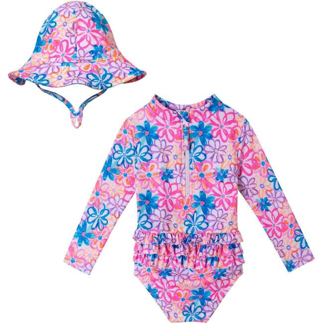 Infant Long Sleeve Rashguard & Hat Set, Floral Fun - Mixed Apparel Set - 1