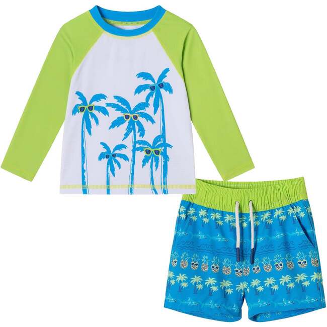 Infant Rashguard & Swim Trunk Set, Lime & Blue Breeze