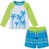 Infant Rashguard & Swim Trunk Set, Lime & Blue Breeze - Swim Trunks - 1 - thumbnail