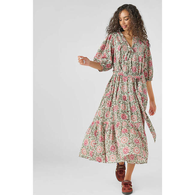 Womens Pintuck Indira Dress, Pink Lisbon Floral