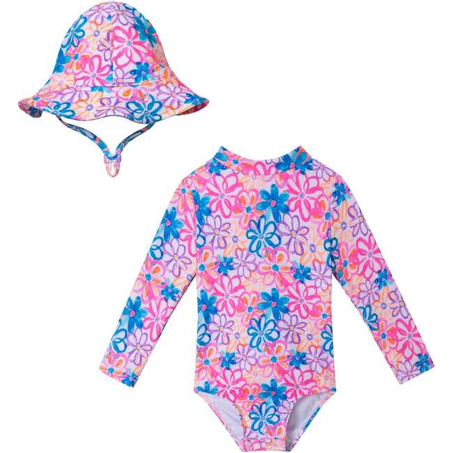 Infant Long Sleeve Rashguard & Hat Set, Floral Fun - Mixed Apparel Set - 2