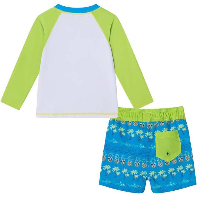 Infant Rashguard & Swim Trunk Set, Lime & Blue Breeze - Swim Trunks - 2