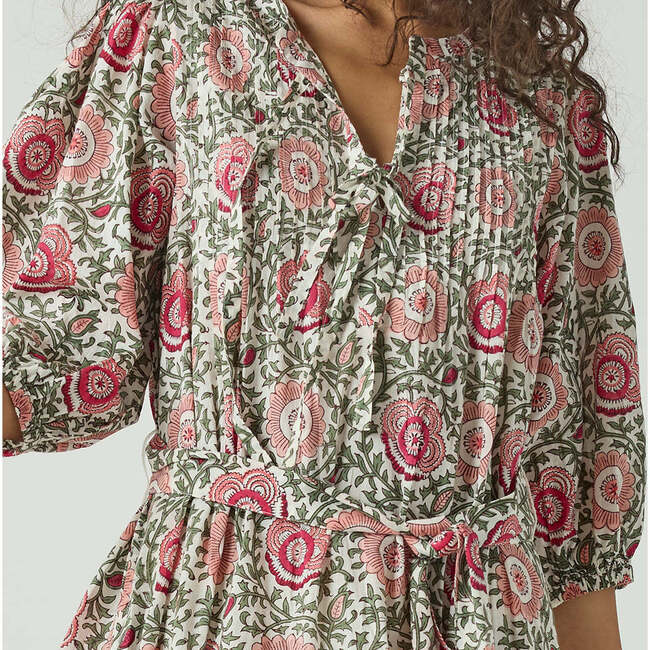 Womens Pintuck Indira Dress, Pink Lisbon Floral - Dresses - 3