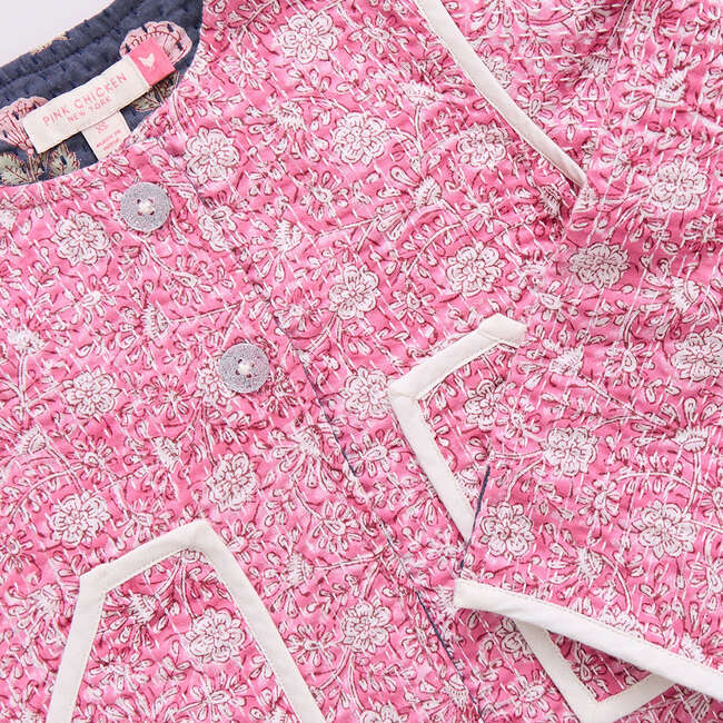 Girls Reversible Quilted Jacket, Hot Pink Garden Floral - Jackets - 5