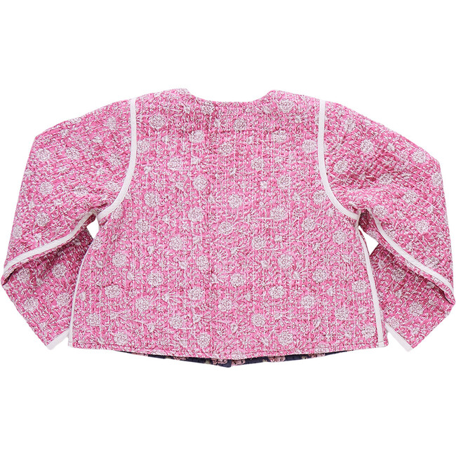 Girls Reversible Quilted Jacket, Hot Pink Garden Floral - Jackets - 7