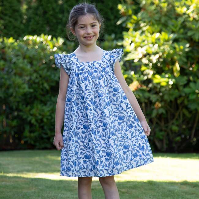 Girls Everly Square Neck Dress, Vintage Blue - Dresses - 2