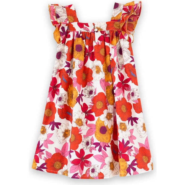 Girls Everly Square Neck Dress, Red and Orange Floral Medley - Dresses - 3