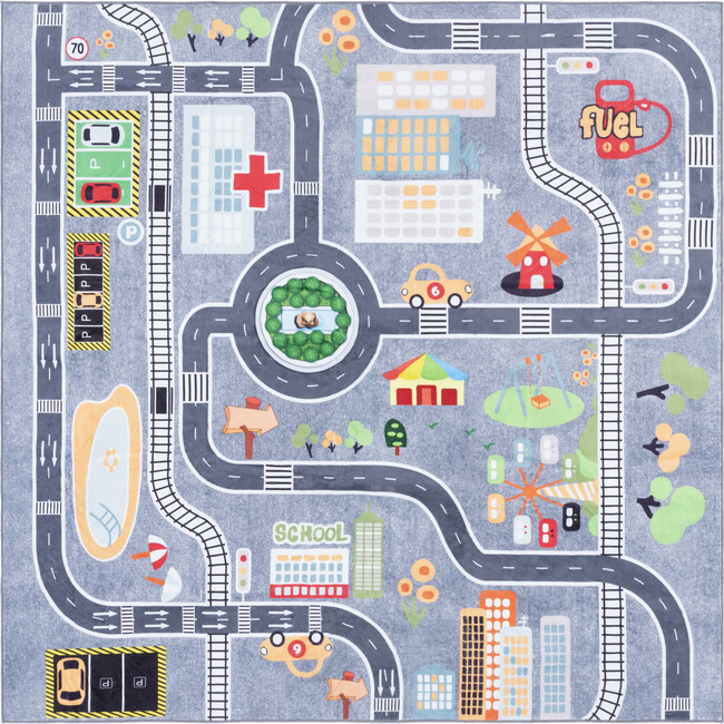 Santa Monica Kids 127 Square Rug, Light Grey & Grey