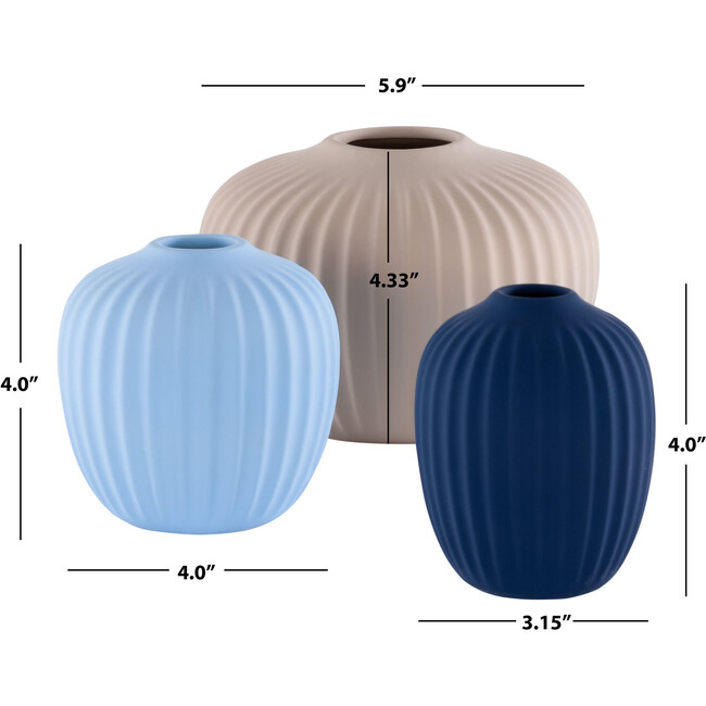 Jacie Ceramic Vase, Assorted Blue (Set Of 3) - Accents - 2