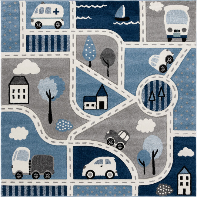 Carousel Kids 193 Large Square Rug, Grey & Blue - Rugs - 1