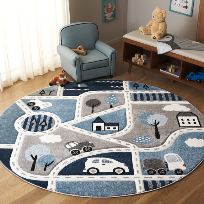 Carousel Kids 193 Large Round Rug, Grey & Blue - Rugs - 2