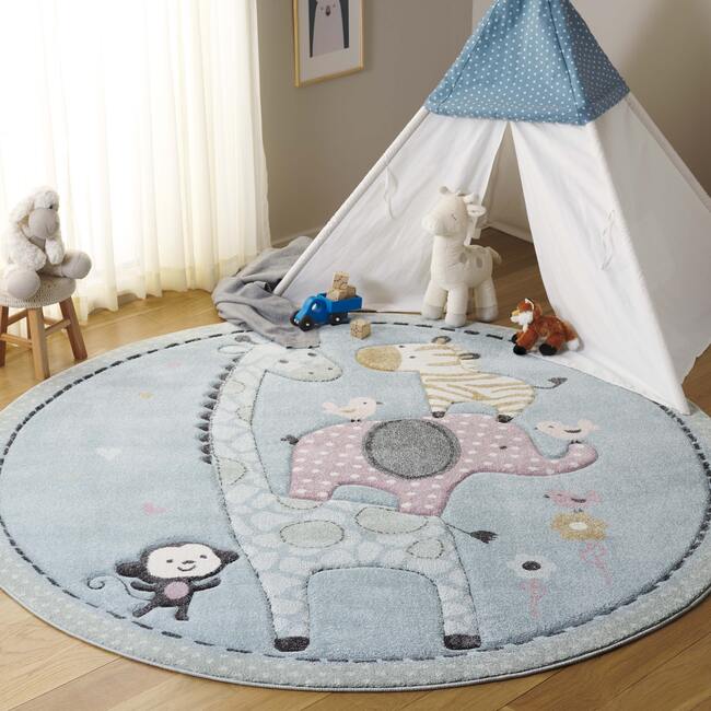 Carousel Kids 120 Large Round Rug, Blue - Rugs - 2