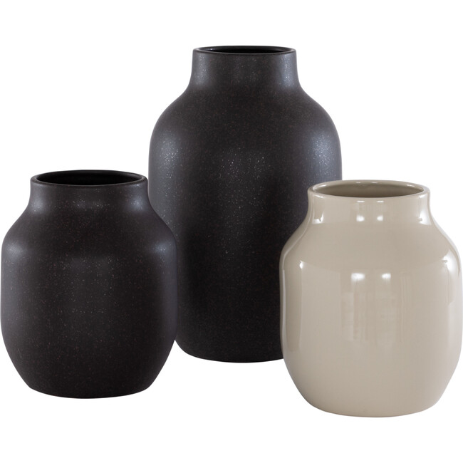 Raya Ceramic Vase, Charcoal & Beige (Set Of 3)