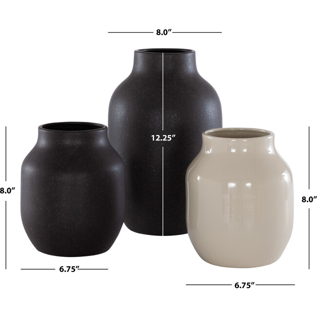 Raya Ceramic Vase, Charcoal & Beige (Set Of 3) - Accents - 3