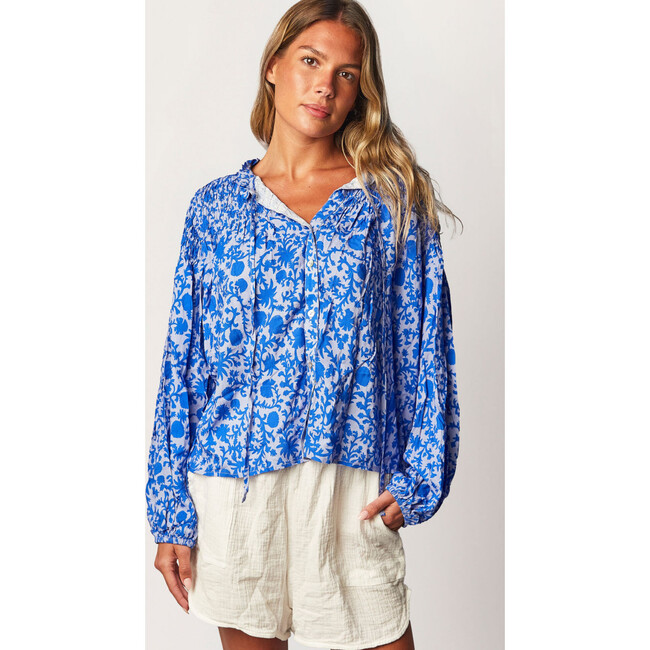 Women's Lorelei Blouse, Blue Blooms