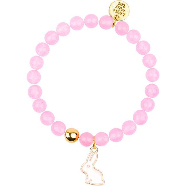 Small Bunny Gemstone Bracelet, Pink/Bunny Enamel Charm - Bracelets - 1