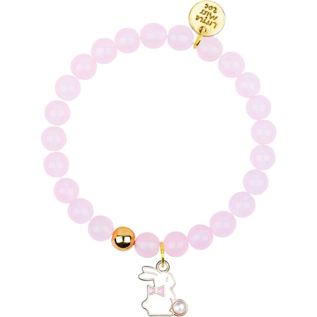 Pearled Bunny Gemstone Bracelet, Pink/Bunny Enamel Charm