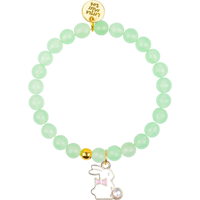 Pearled Bunny Gemstone Bracelet, Mint/Bunny Enamel Charm