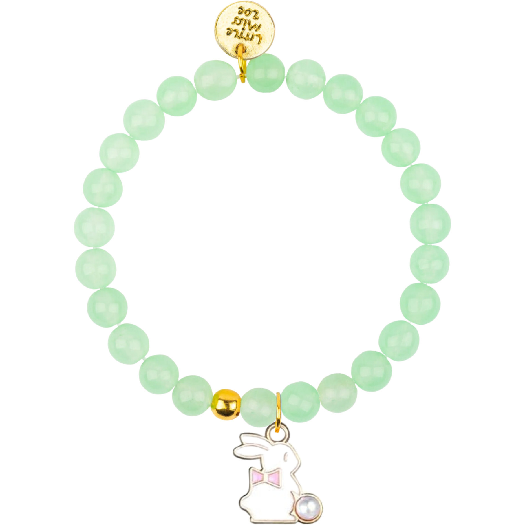 Pearled Bunny Gemstone Bracelet, Mint/Bunny Enamel Charm - Bracelets - 1