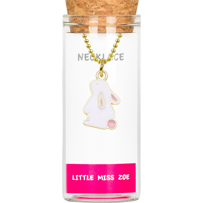 Charming Necklace in a Bottle, White Bunny