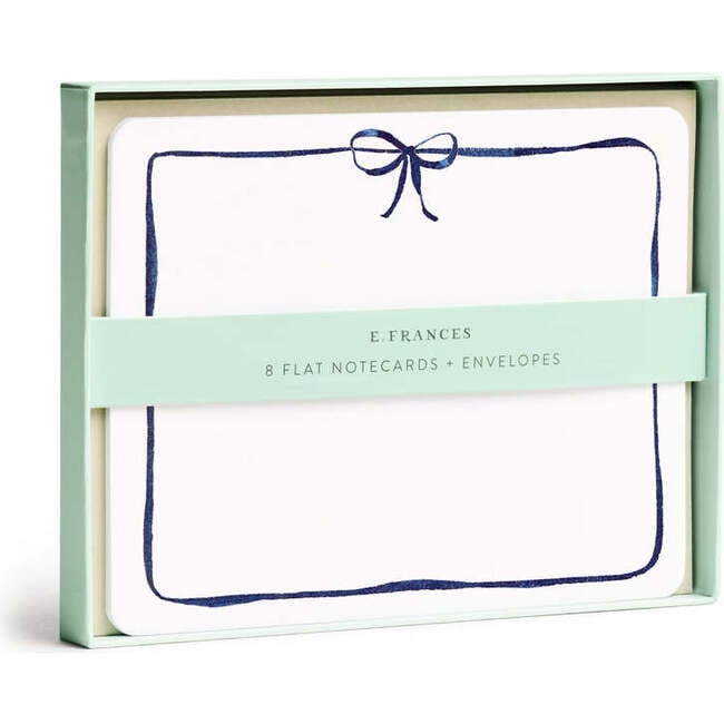 Set of 8 Flat Notecards, Navy Bow