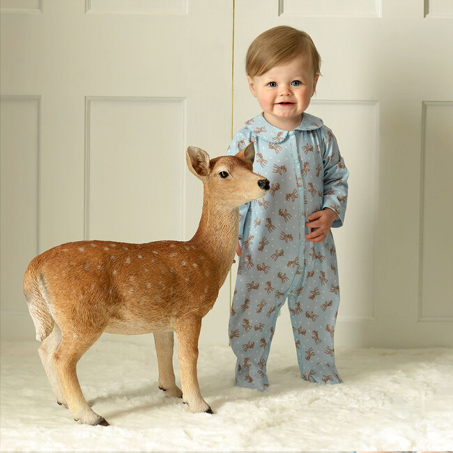 Polka Dot Fawn Print Trim Collar Babygro, Blue - Onesies - 3