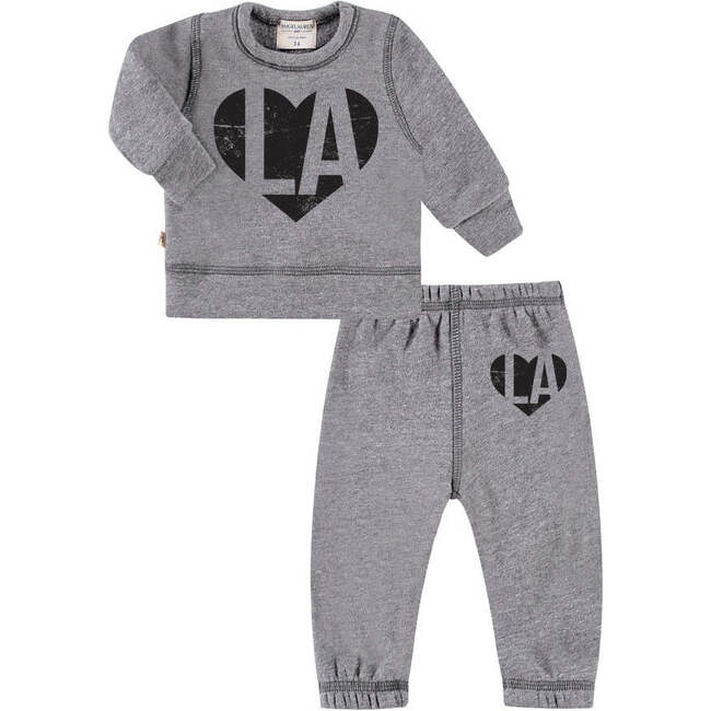 Eco-Heathered Fleece Heart LA Loungewear Set, Gray - Mixed Apparel Set - 1