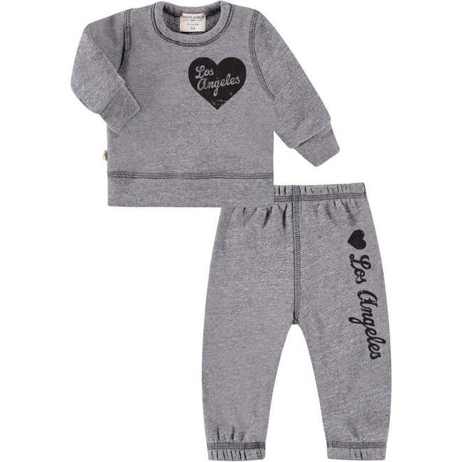 Eco-Heathered Fleece Heart Los Angeles Loungewear Set, Gray