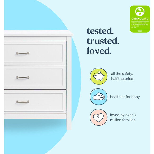 Charlie 3-Drawer Dresser, White - Dressers - 7