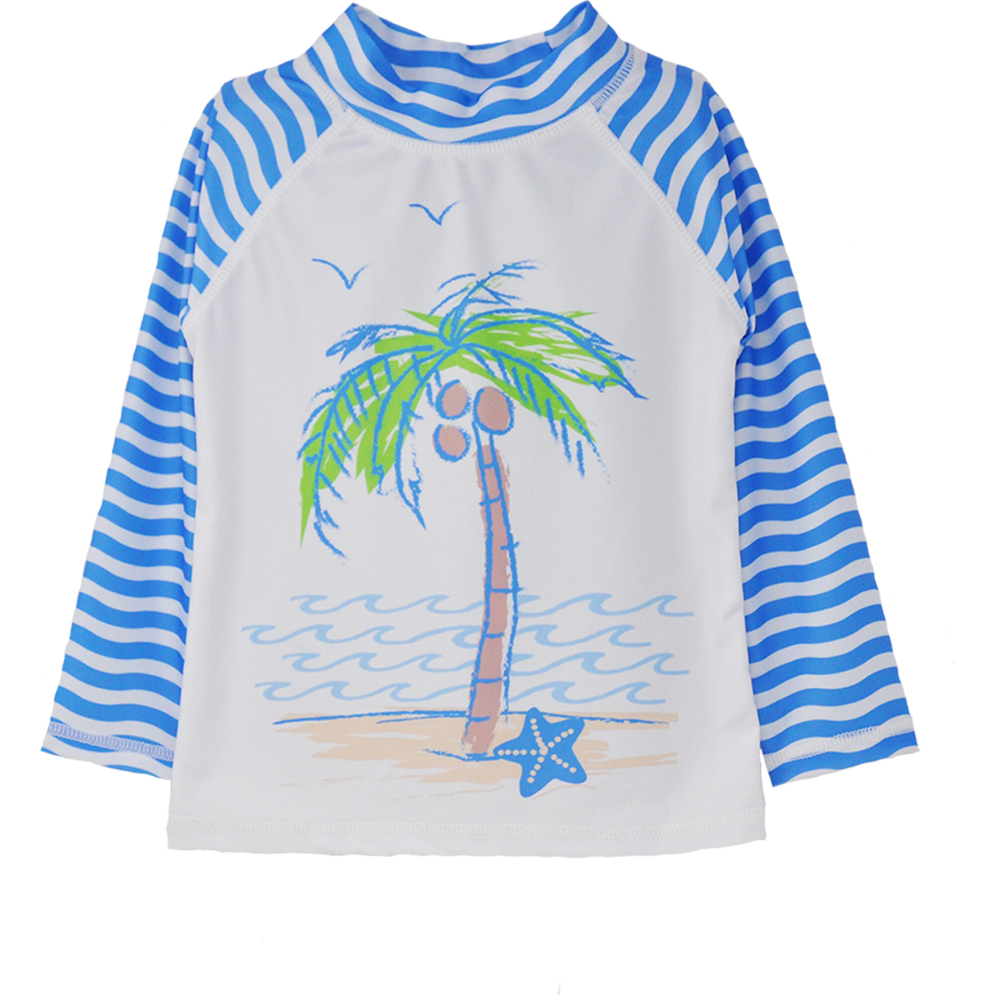 UPF 50+ Graphic Rash Guard Swim Top, Seaside Palms - Rash Guards - 1