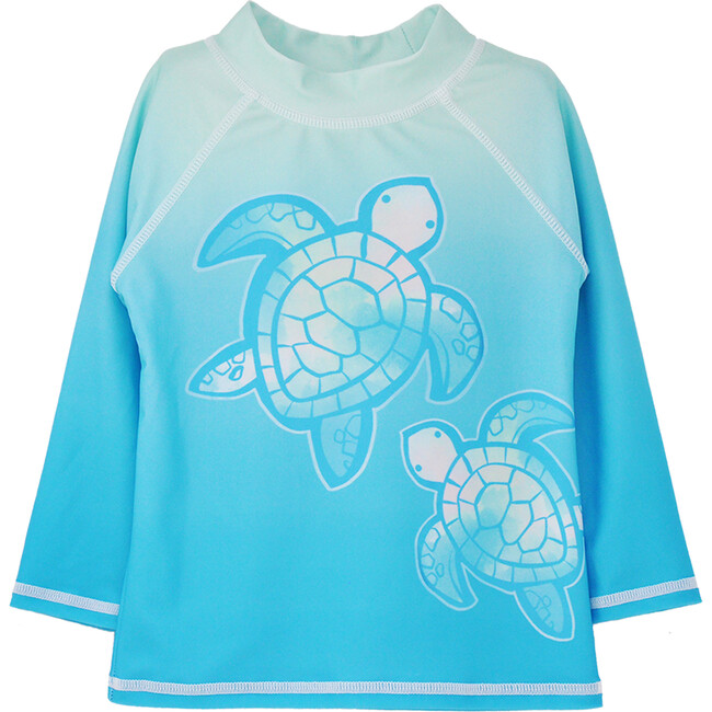 UPF 50+ Graphic Rash Guard Swim Top, Coco Beach Turtles