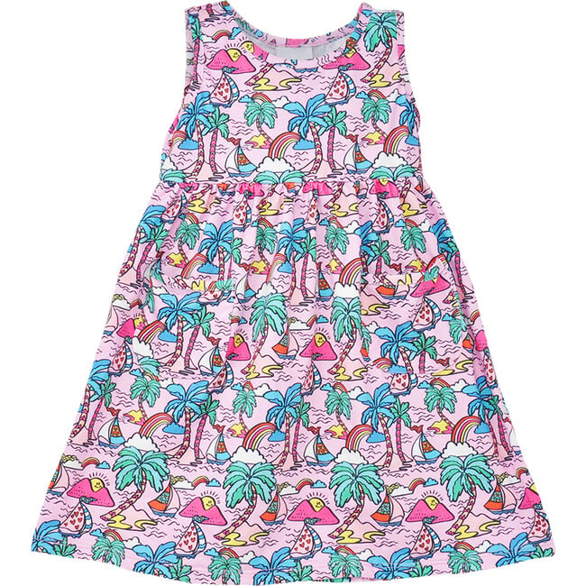 UPF 50+ Dahlia Sleeveless Tee Dress w/ Pockets, Island Doodles