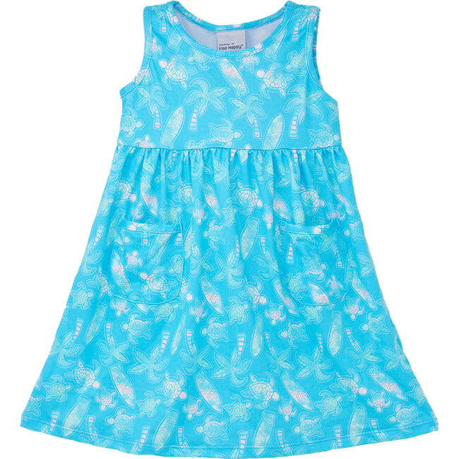 UPF 50+ Dahlia Sleeveless Tee Dress w/ Pockets, Coco Beach Turtles