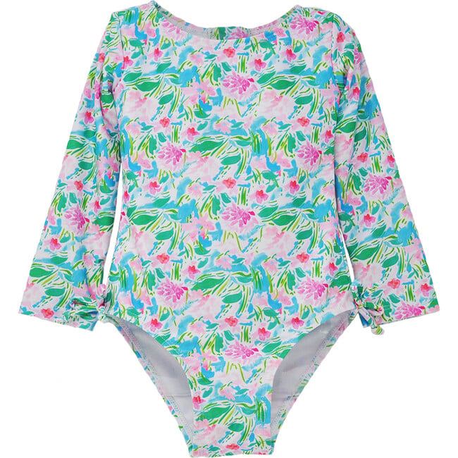 UPF 50+ Charlie L/S Rash Guard Swimsuit, Lotus & Lillies