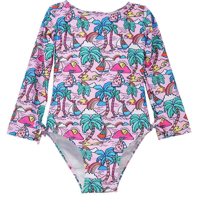 UPF 50+ Charlie L/S Rash Guard Swimsuit, Island Doodles