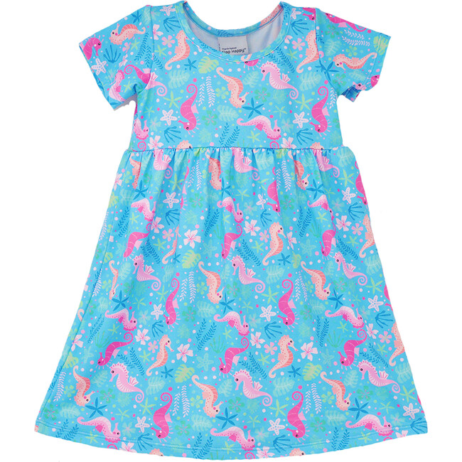 UPF 50+  Laya Short Sleeve Tee Dress, Seahorse Garden