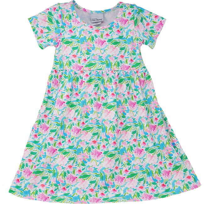 UPF 50+  Laya Short Sleeve Tee Dress, Lotus & Lillies