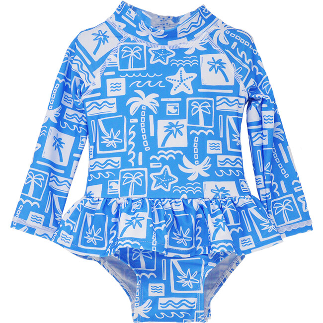 UPF 50+  Alissa Infant Ruffle Rash Guard Swimsuit, Seaside Palms