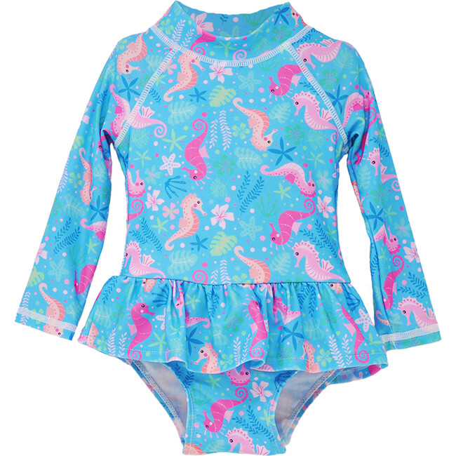 UPF 50+  Alissa Infant Ruffle Rash Guard Swimsuit, Seahorse Garden