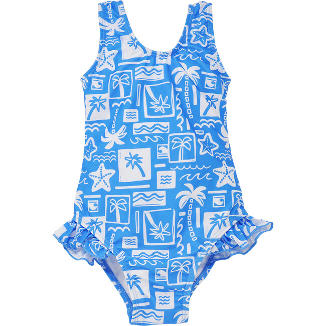 UPF 50+   Delaney Hip Ruffle Swimsuit, Seaside Palms