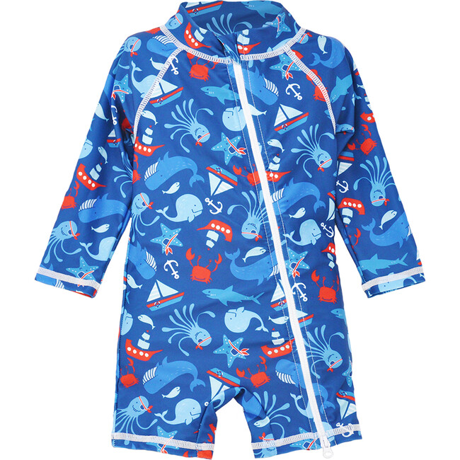 UPF 50+   Shortie Surf Swimsuit, Nautical Fun