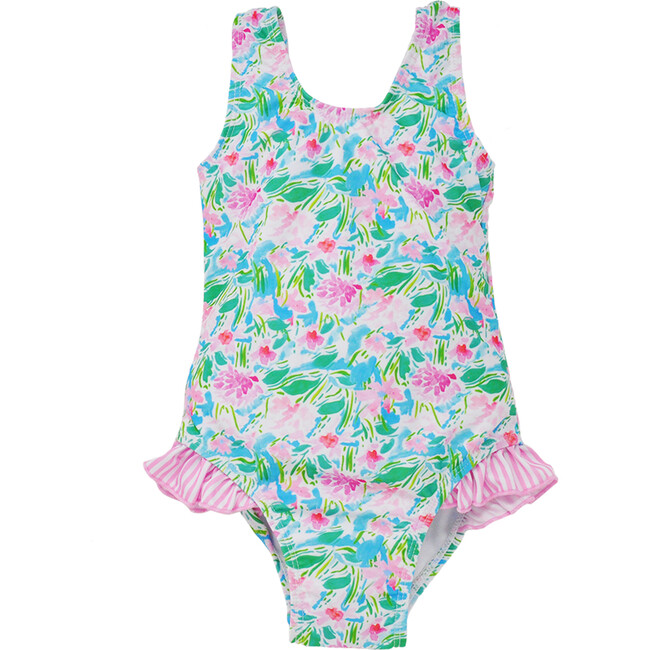 UPF 50+   Delaney Hip Ruffle Swimsuit, Lotus & Lillies