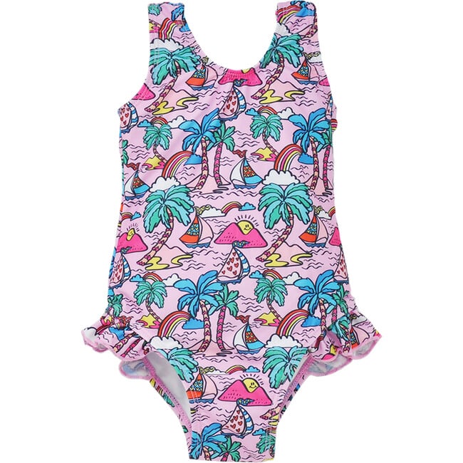 UPF 50+   Delaney Hip Ruffle Swimsuit, Island Doddles - One Pieces - 1