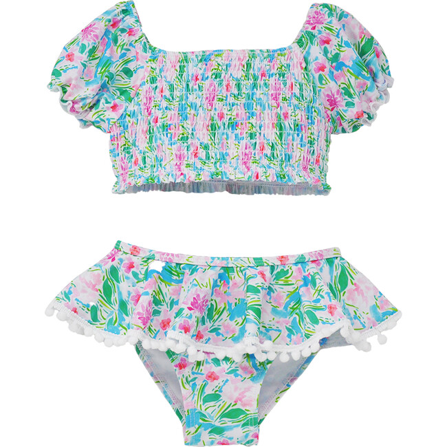 Gemma Two Piece Smocked Pom-Pom Swimsuit, Lotus & Lillies