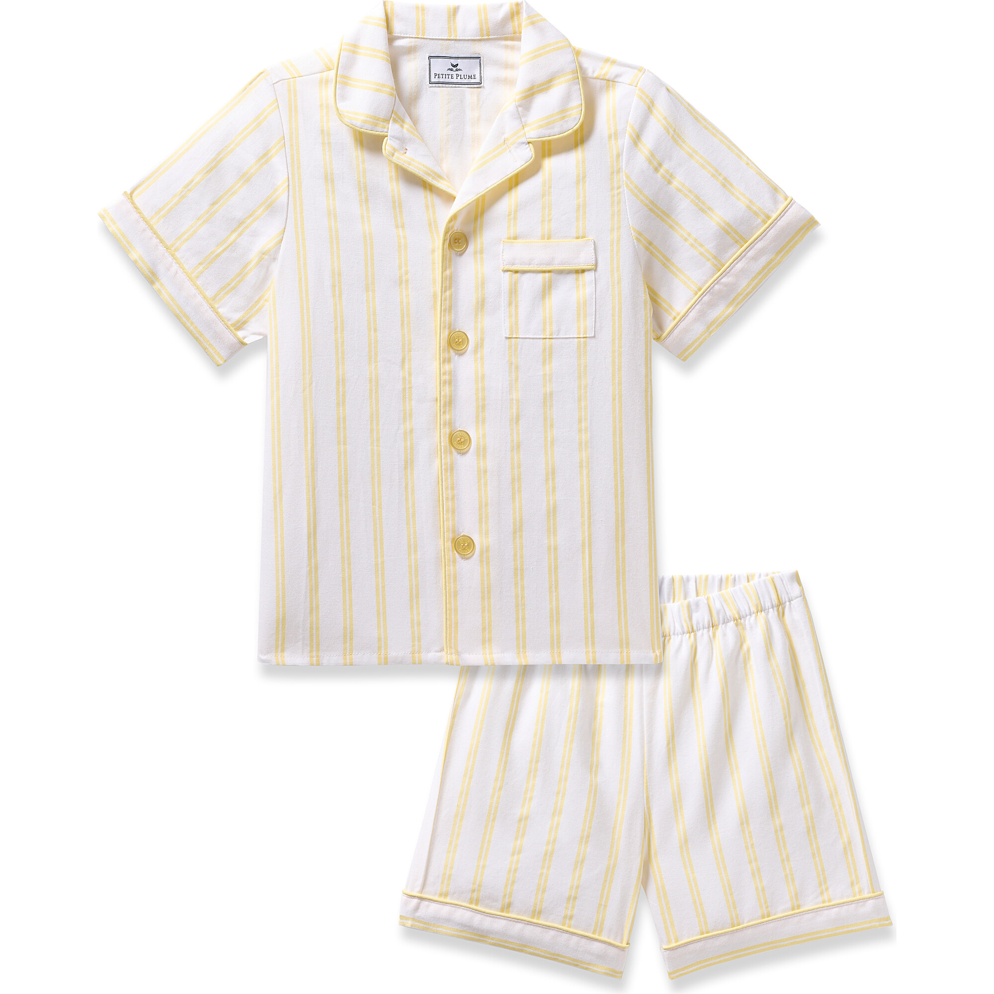 Kid's Twill Short Sleeve Short Set, Sunny Stripe - Pajamas - 1